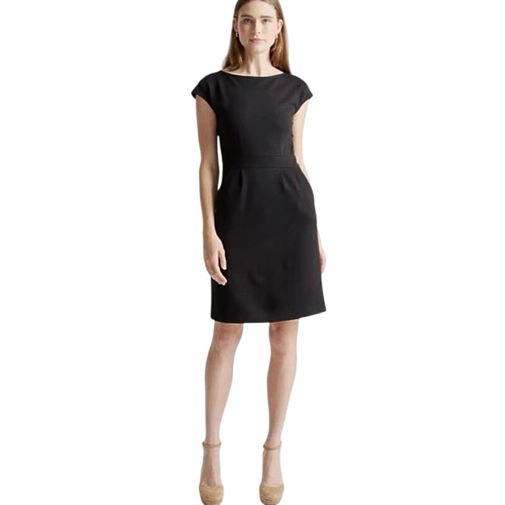 Quince black ponte knit sheath dress cap sleeves career work office academic